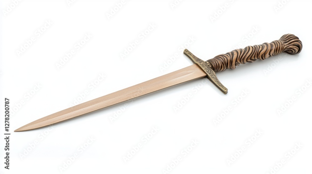 Elegant Slender Wooden Sword Letter Opener with Intricate Handle Design Elegant Slender Wooden Sword Letter Opener with Intricate Handle Design