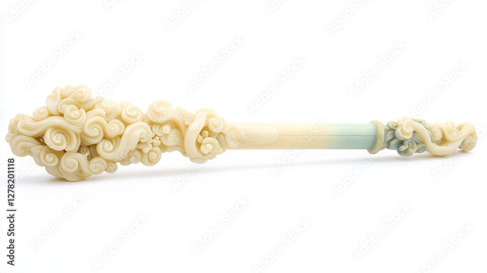 Ornamental Ruyi Scepter Crafted from Ivory with Intricate Designs Ornamental Ruyi Scepter Crafted from Ivory with Intricate Designs
