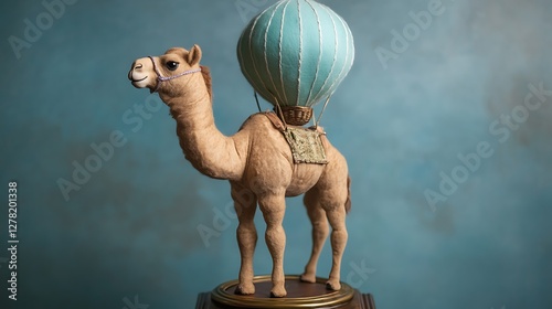 Stuffed camel on a tiny hot air balloon