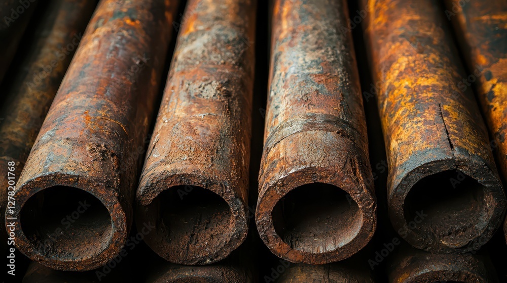 Rusty Metal Pipes Stacked Together in Industrial Setting Rusty Metal Pipes Stacked Together in Industrial Setting