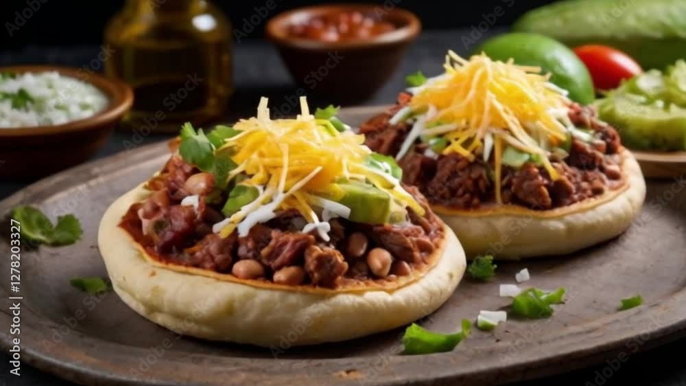 Delicious Bean Tostadas with Fresh Vegetables and Cheese Delicious Bean Tostadas with Fresh Vegetables and Cheese