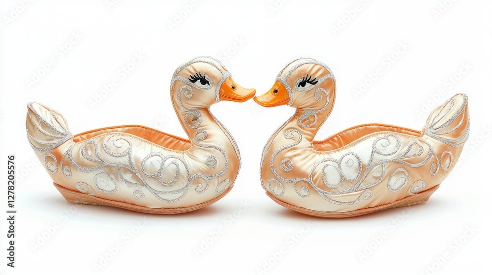 Obraz premium Pair of Satin Embroidered Decorative Shoes with Ornate Design