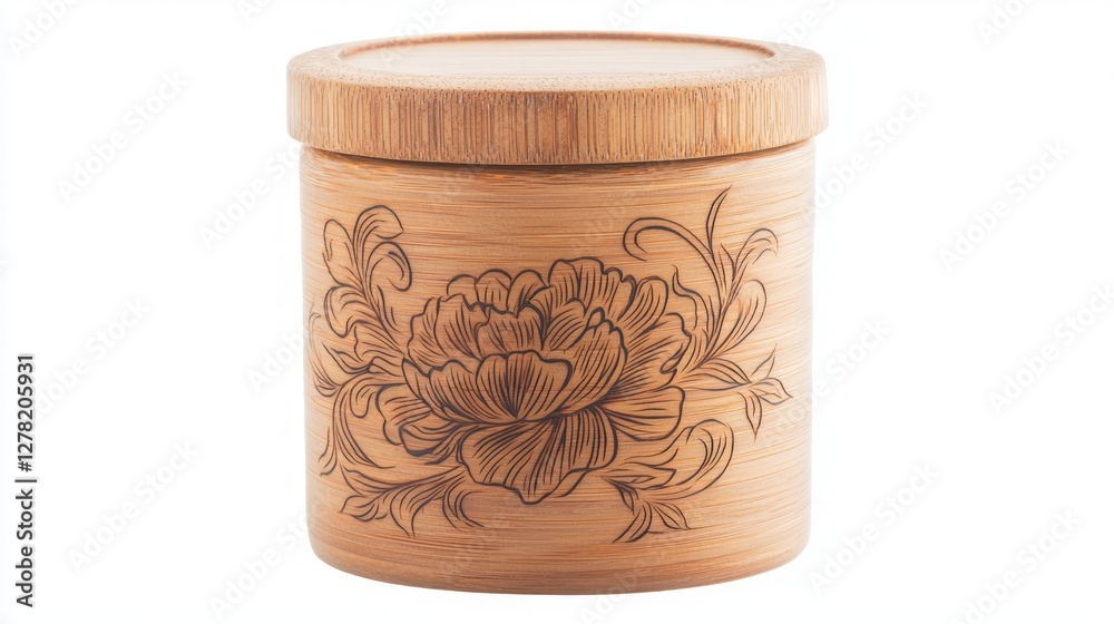 Decorative Bamboo Lidded Container for Matches with Floral Design Decorative Bamboo Lidded Container for Matches with Floral Design
