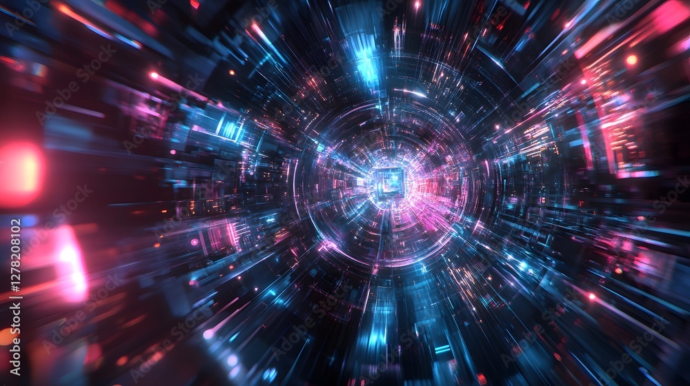 Futuristic glowing tunnel vortex swirling through cosmic space with vibrant neon colors and energy particles creating a mesmerizing and hypnotic digital art masterpiece Futuristic glowing tunnel vortex swirling through cosmic space with vibrant neon colors and energy particles creating a mesmerizing and hypnotic digital art masterpiece