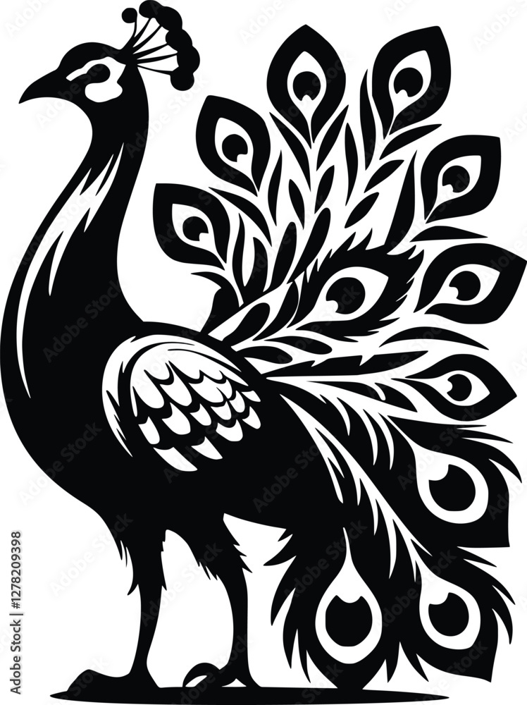 Fototapeta premium Peacock feather vector illustration, Simple Peacock on Branch Design