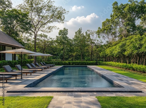 Wallpaper Mural Tranquil Poolside Relaxation Amidst Lush Greenery Torontodigital.ca