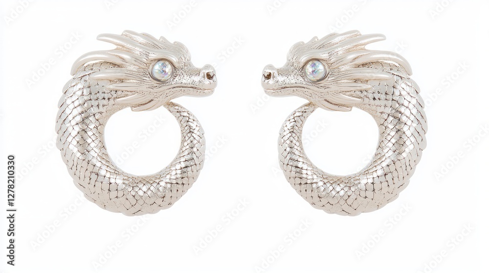 Fototapeta premium Minimalist Dragon-Shaped Ear Cuffs in Silver Finish for Modern Style