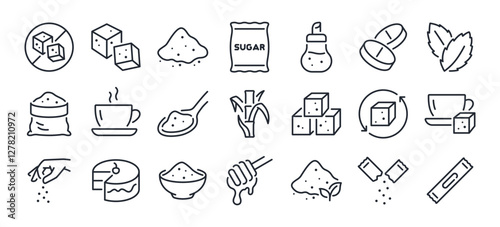 Sugar editable stroke outline icons set isolated on white background flat vector illustration. Pixel perfect. 64 x 64.