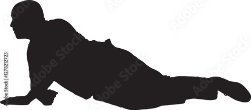 vector; silhouette; side view of a man lying on the floor looking away