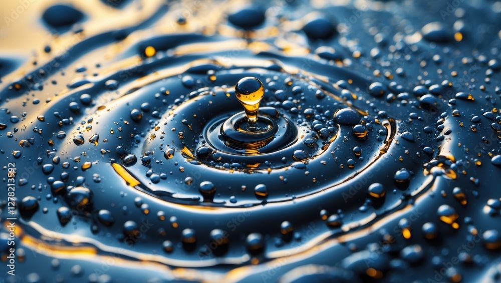 Elegant Abstract Background of Oil Droplets in Water with Swirling Patterns and Reflective Surface, Ideal for Text Insertion. Elegant Abstract Background of Oil Droplets in Water with Swirling Patterns and Reflective Surface, Ideal for Text Insertion.