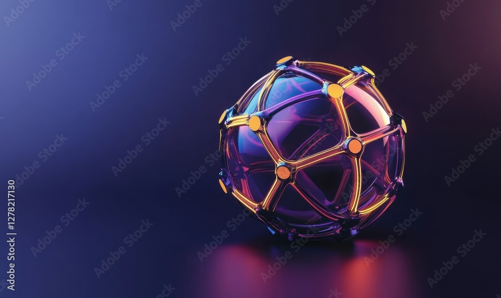 Naklejka premium A vibrant, abstract 3D sphere with intricate geometric patterns glowing against a dark background