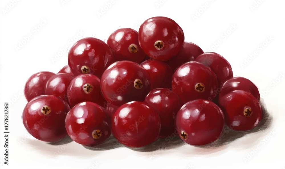 A vibrant pile of fresh red cranberries on a white background, highlighting their glossy texture and natural shine A vibrant pile of fresh red cranberries on a white background, highlighting their glossy texture and natural shine