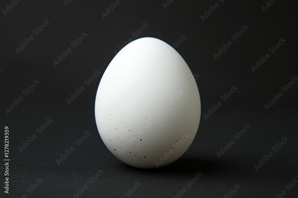 A single white egg sitting on a dark surface A single white egg sitting on a dark surface