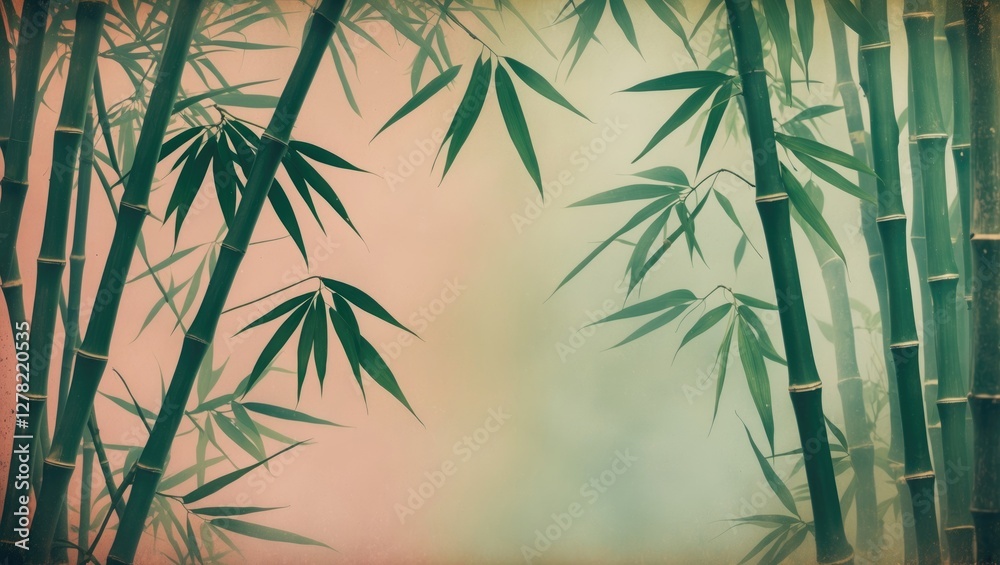Fototapeta premium Serene Bamboo Leaves Background with Soft Gradient and Space for Text Overlay