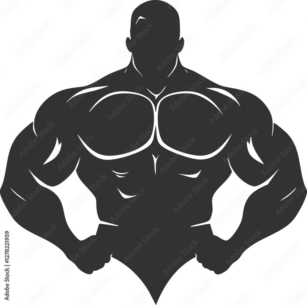 Fototapeta premium Silhouette of a muscular bodybuilder in a powerful pose.