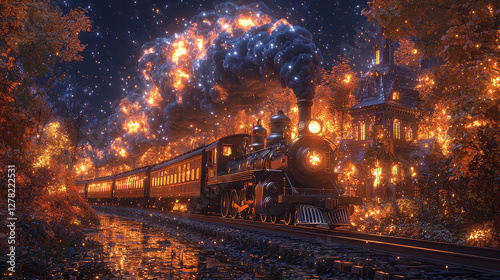 Majestic train journeys through the countryside reveal swirling galaxies instead of smoke, hinting at the wonders of interdimensional travel