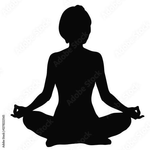 Elderly woman meditating in lotus pose, black and white concept