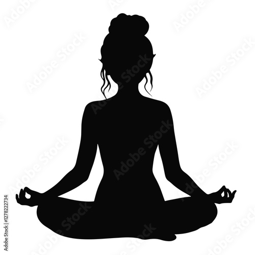 Young black female silhouette meditating in lotus pose, mindfulness