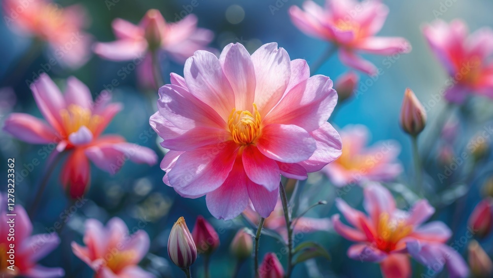 Delicate Pink Flower Closeup with Soft Focus Background in a Vibrant Garden Setting Delicate Pink Flower Closeup with Soft Focus Background in a Vibrant Garden Setting
