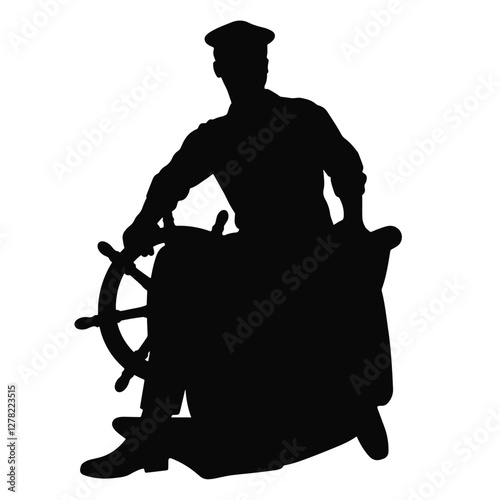 Sailor navigating at the helm, profession silhouette concept