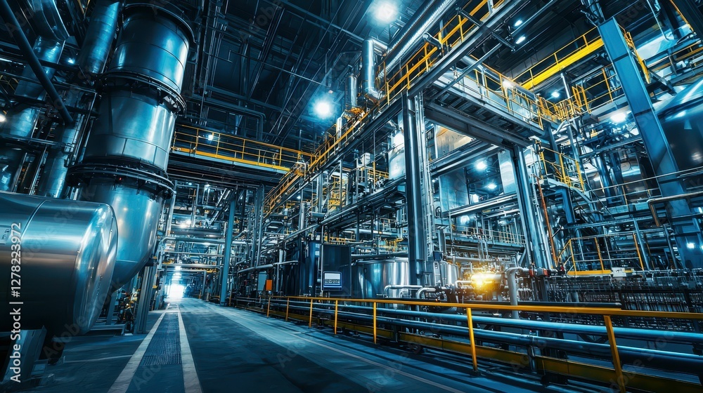 Fototapeta premium Industrial Facility with Machinery, Pipes, and High-Tech Equipment
