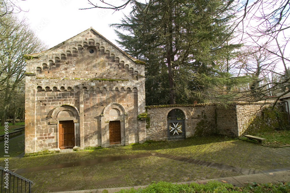 old country stone church in San Leonardo de Siete Fuentes. Montiferru (Oristano) Santulussurgiu, Sardinia. Italy