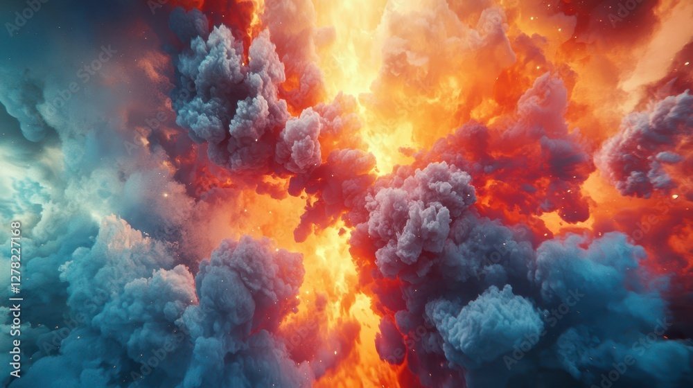Fototapeta premium Explosive Abstract Colorful Clouds with Fiery Explosion Effect