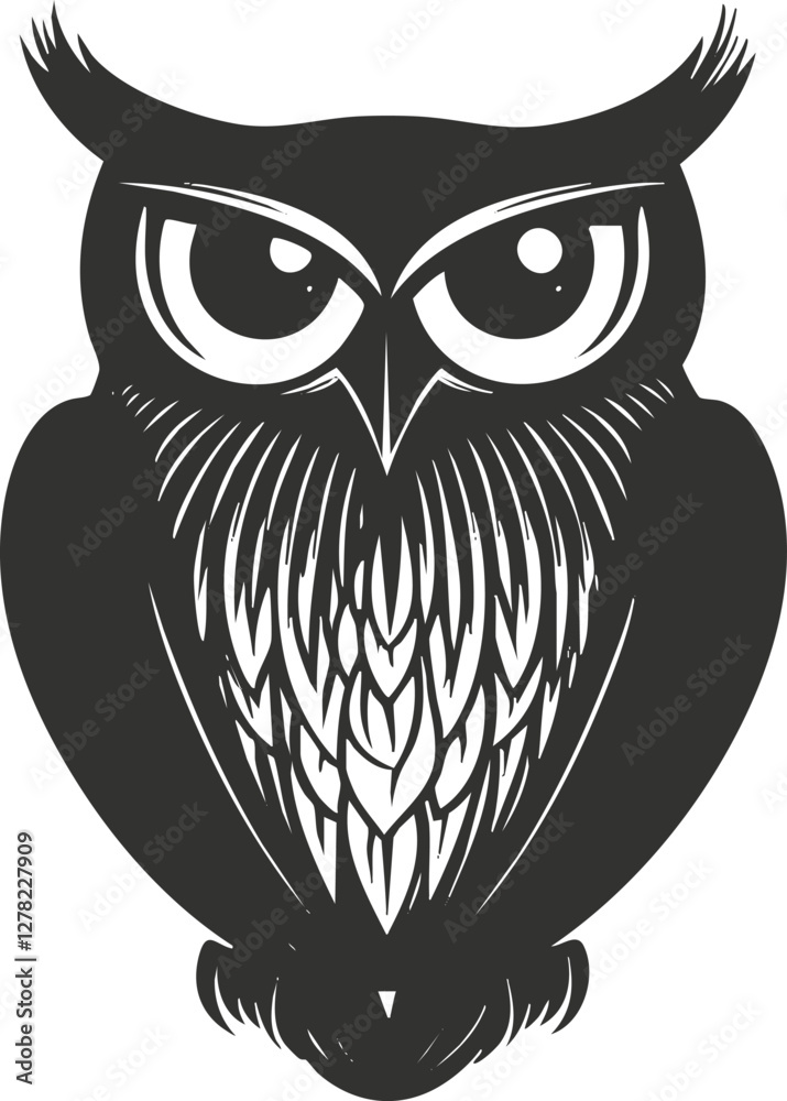 Black and white vector illustration of an owl with intricate patterns. Black and white vector illustration of an owl with intricate patterns.