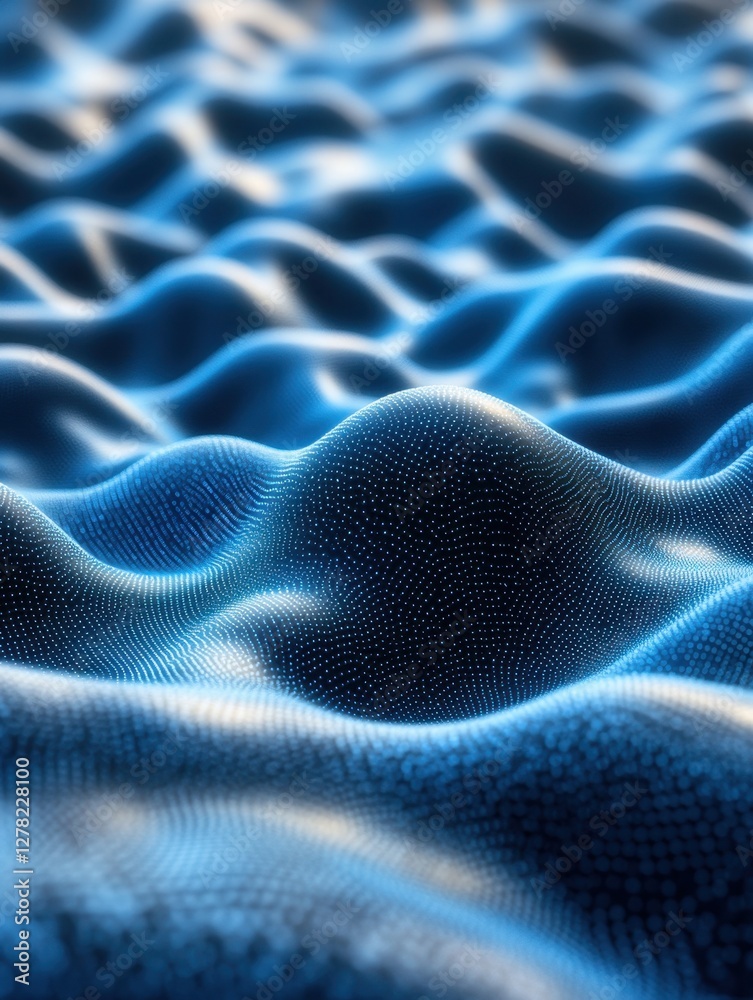 Obraz premium Abstract blue digital wave background with blurred depth of field and dynamic dot pattern surface