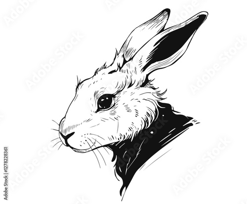 Vector illustration of cute rabbit. Ink drawing style. Bunny face