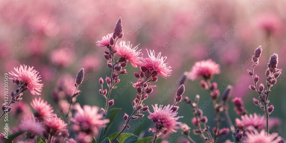 Delicate Pink Wildflowers in Macro Overview with Soft Focus and Ample Space for Text Placement Ideal for Nature-Themed Designs and Advertisements Delicate Pink Wildflowers in Macro Overview with Soft Focus and Ample Space for Text Placement Ideal for Nature-Themed Designs and Advertisements