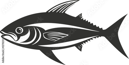 Black and white silhouette illustration of a tuna fish.