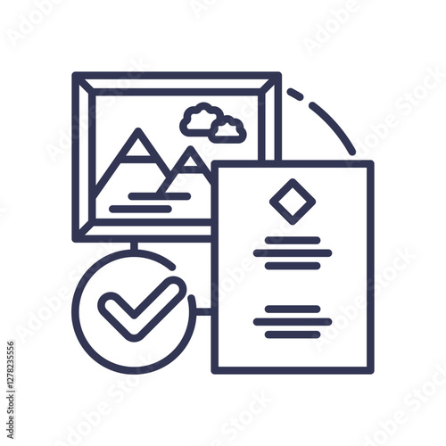 Image of a framed picture, document, and checkmark symbolizing authenticity and value.