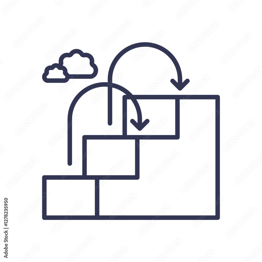 Steps with arrows and clouds symbolize continuous improvement and progress. Steps with arrows and clouds symbolize continuous improvement and progress.