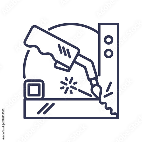 Illustration of welding torch and sparks, symbolizing construction strength.