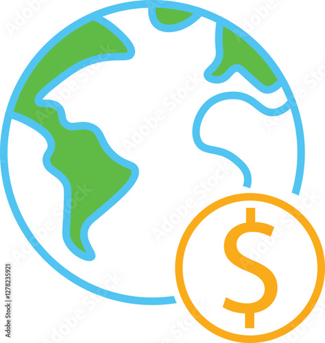 World business icon, colorful, International organization, financial transactions, world map icons. Delivery service, global outsource