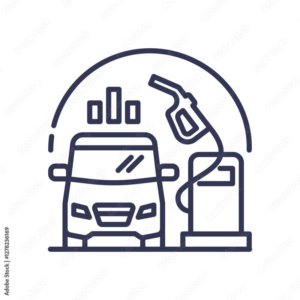 Car at fuel pump symbolizing energy efficiency and consumption. Car at fuel pump symbolizing energy efficiency and consumption.