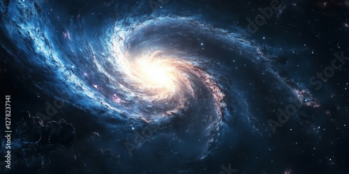 Stunning spiral galaxy with vibrant blue and yellow hues in deep space