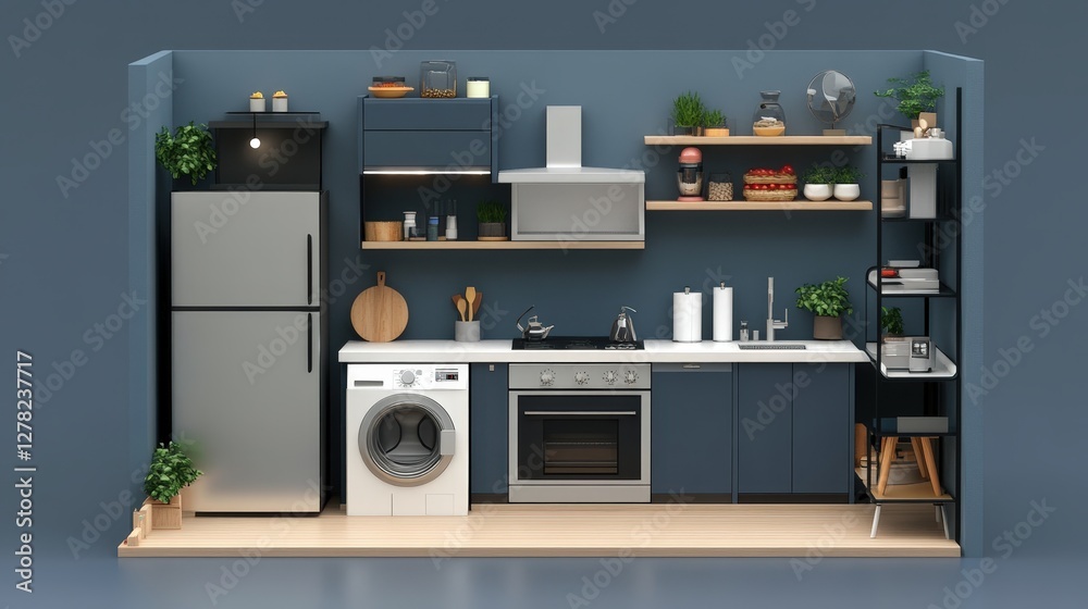 Sleek, modern 3D-rendered fridge with a glossy gray-and-white finish. Black handle on the sleek door, angled to the left, radiates sophistication and efficiency Sleek, modern 3D-rendered fridge with a glossy gray-and-white finish. Black handle on the sleek door, angled to the left, radiates sophistication and efficiency