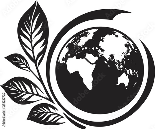 Earth and leaves icon symbolizing nature and environmental conservation.
