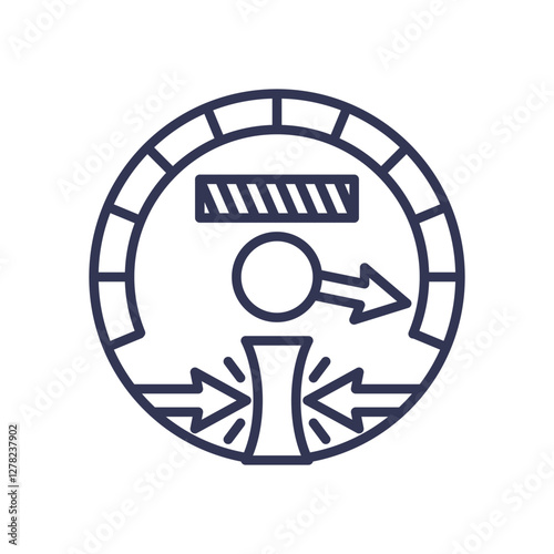 Illustration of pressure control with arrows and gauge symbolizing flow regulation.