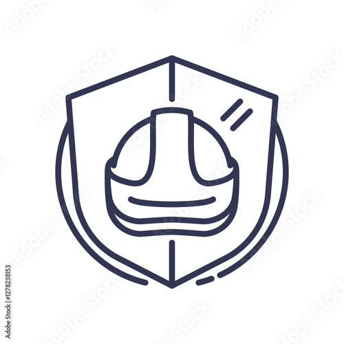 Icon of a hard hat on a shield symbolizing safety and protection.