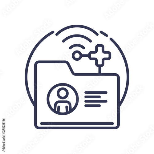 Digital health record icon with connectivity symbolizing remote access to medical data.