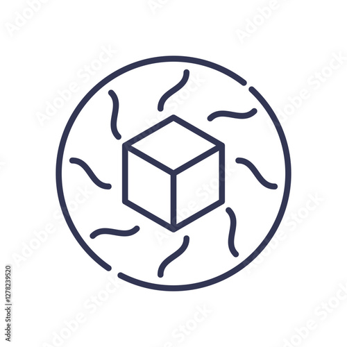 Cube surrounded by wavy lines, symbolizing heat flow and material flexibility.