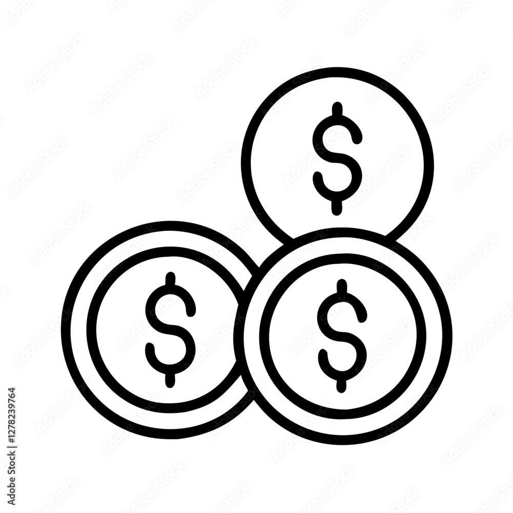 coins icon, coins line art - simple line art of coins, perfect for coins logos and icons coins icon, coins line art - simple line art of coins, perfect for coins logos and icons