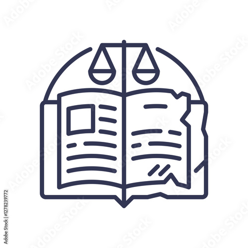 Open book with scales symbolizes justice and equal access to knowledge.