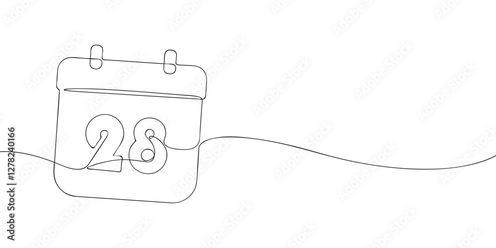 Simple one-line drawing of a desk calendar displaying twenty eighth day of the month. The minimalistic design represents new beginnings, celebrations, and planning. Vector illustration. Simple one-line drawing of a desk calendar displaying twenty eighth day of the month. The minimalistic design represents new beginnings, celebrations, and planning. Vector illustration.