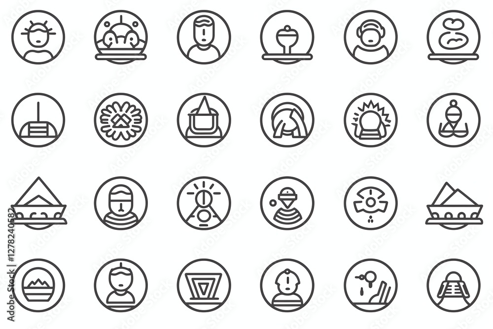 Collection of diverse circular line icons. Collection of diverse circular line icons.