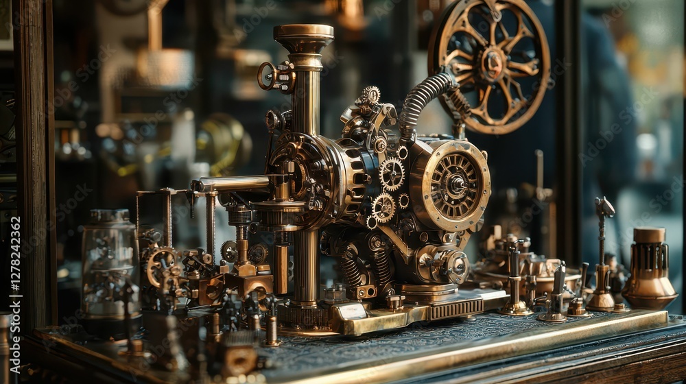 Fototapeta premium Intricate Vintage Steampunk Machine Model on Detailed Surface