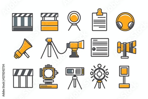 Filmmaking, broadcasting, and production icons.